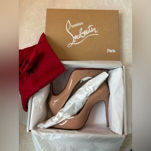 Christian Louboutin $1345 Kate 100 mm Blush Pumps patent 37.5